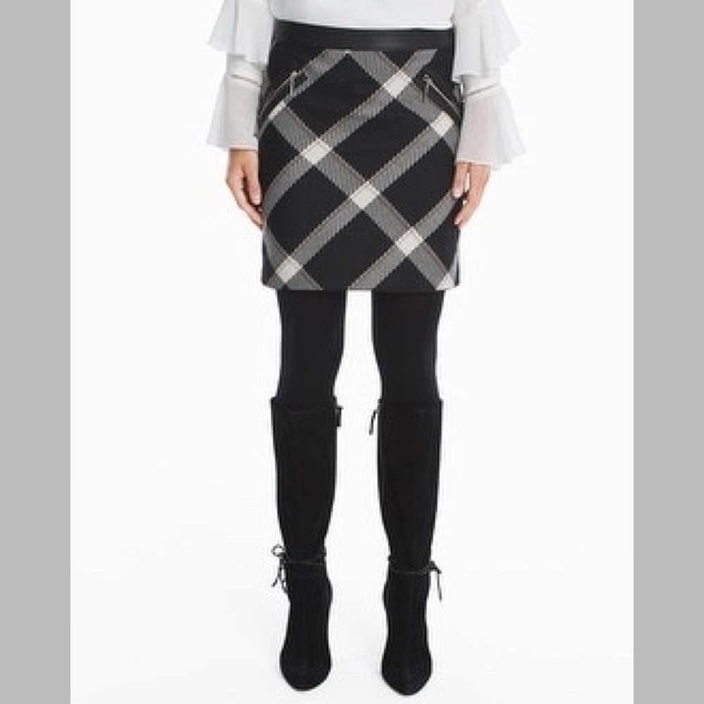 WHBM Leather Trim Plaid Boot Skirt